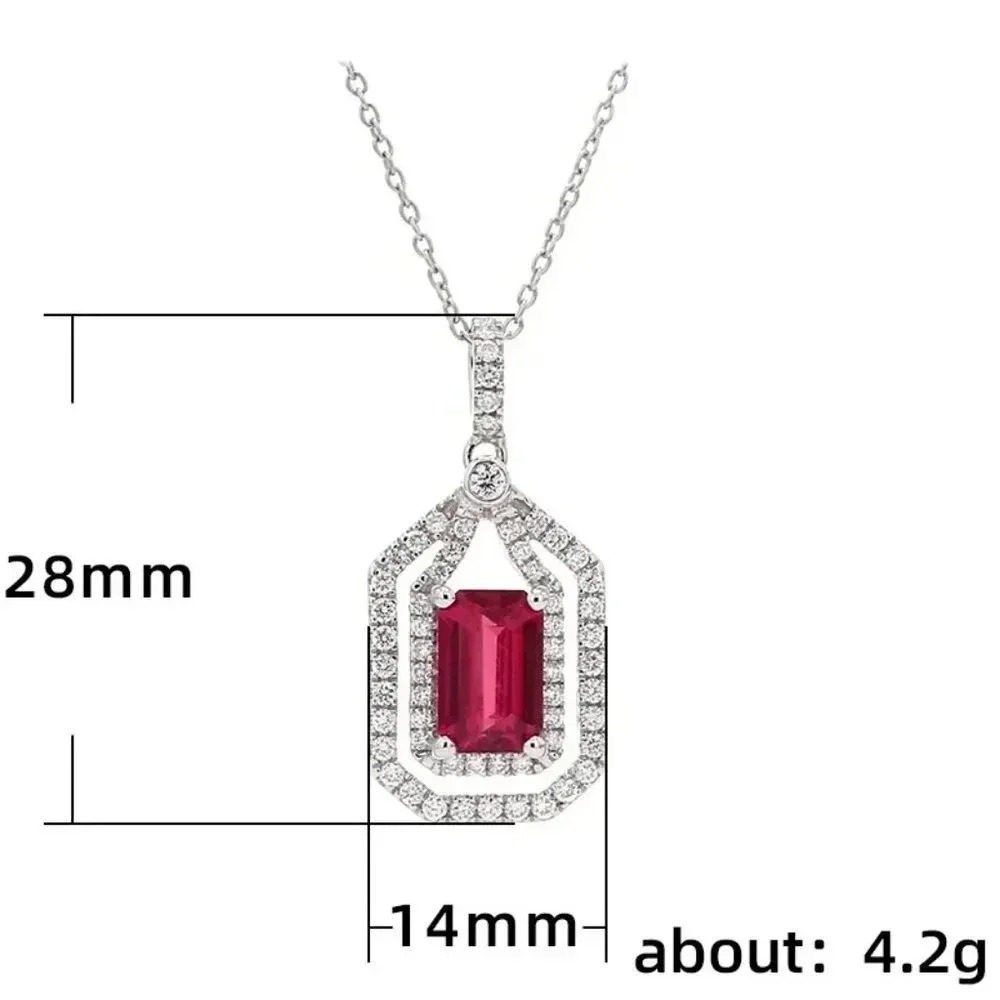 💥 Double Layer Hollow Ruby Radiant Cut Red Zircon Micro Pave Necklace, EVGG1067 - Picture 5 of 6